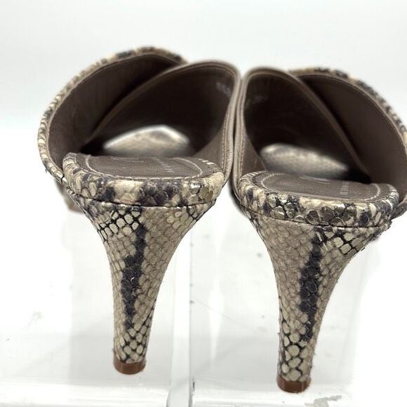 AGL Snakeskin‎ Peep Toe Slip-On Heeled Strappy Sandal Brown Gold 38.5/8 - Picture 4 of 11